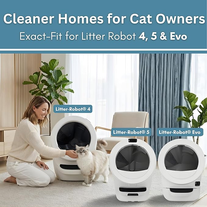 Pre-Cut Activated Charcoal Filter - Compatible with Litter Robot 5, Evo and Litter Robot 4 Carbon Filters for Odor Control, Deodorizer & Dust Reduction Made in USA - 6-Pack