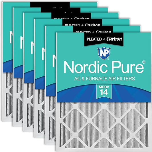 Nordic Pure 20x25x4 (Actual Size: 19 1/2 x 24 1/2 x 3 5/8) Pleated Air Filters MERV 14 Plus Carbon 6 Pack