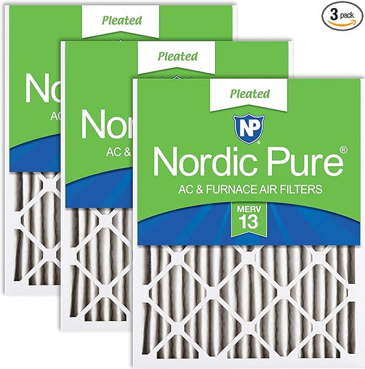 Nordic Pure 14x25x2 (Actual Size: 13 1/2 x 24 1/2 x 1 3/4) Pleated MERV 13 Air Filters 3 Pack