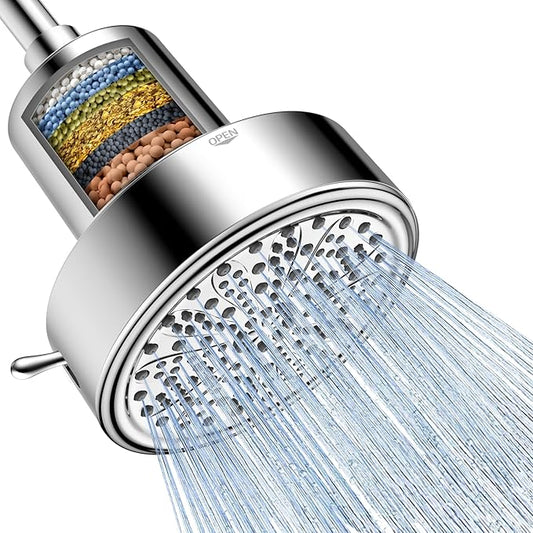 FEELSO Filtered Shower Head, High Pressure 6 Spray Modes Shower Head with Filters for Hard Water Remove Chlorine, Improves Skin & Hair, Rain Showerhead with One-Click Filter Change Design