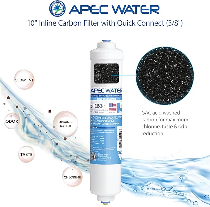 APEC Ultimate Series US Made 10" Inline Carbon Filter with Quick Connector (3/8")