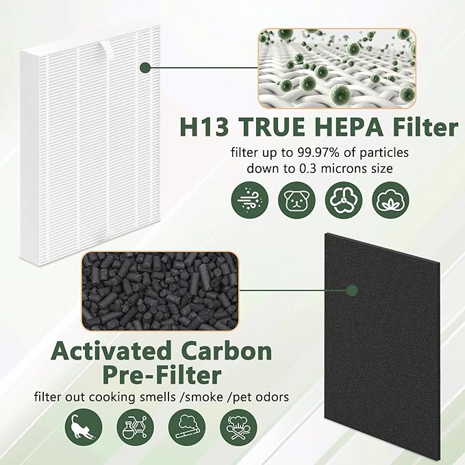 AP-1216L Filter Replacement for Coway AP-1216L Purifier, Include 2 Pack H13 True HEPA Filter and 4 Pack Activated Carbon Filter, Part # ‎AP-1216-FP