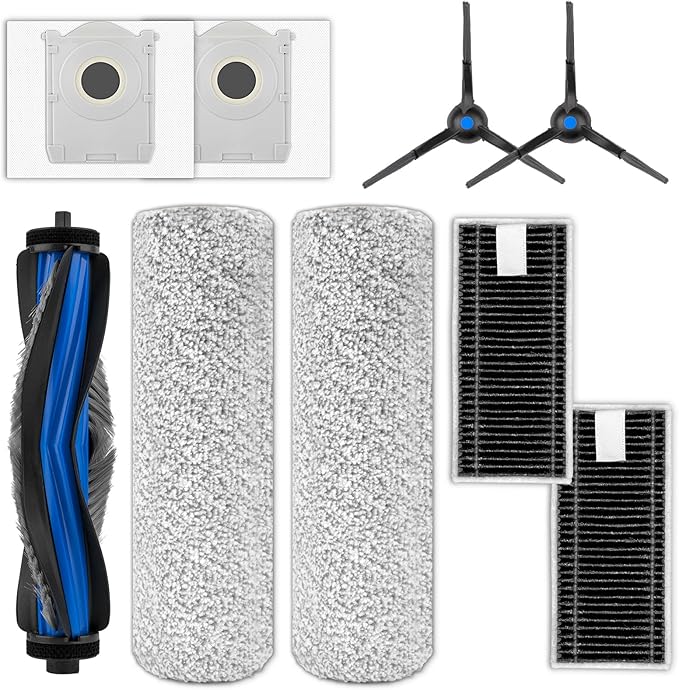 (9 Pack) X8 Pro Omni Replacement Parts Compatible with ECOVACS DEEBOT X8 PRO Omni/ X8 Omni Robot Vacuum, 1 Roller Brush, 2 Brush Rollers, 2 Side Brushes, 2 Dust Bags, 2 HEPA Filters, Accessories Kit