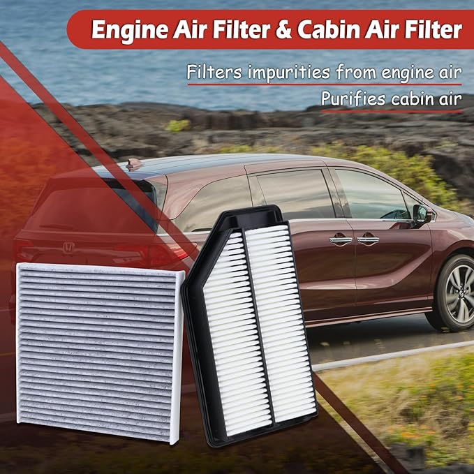 17220-RV0-A00 Engine Air Filter and 80292-SDA-A01 Cabin Air Filter kit Compatible with 2011-2017 Honda Odyssey 3.5L Replaces CA11042 A26153 CF10134 80292-SDA-407