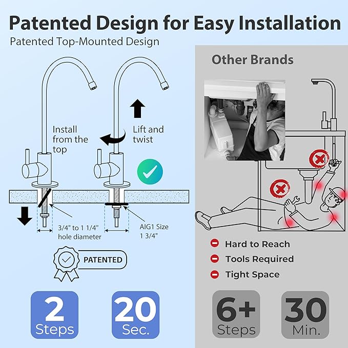 iSpring GA1-SS Stainless Heavy Duty Lead-Free Reverse Osmosis Faucet for RO Water Filtration Systems, 100% Lead-Free, Brushed Nickel Finish