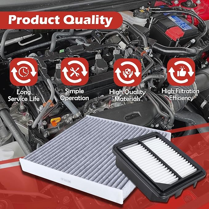 17220-5K0-A00 Engine Air Filter and 80292-SDA-A01 Cabin Air Filter kit Compatible with 2014-2015 2017-2022 Honda Accord L4 2.0L Hybrid Replaces WA10124 CA11399 CF10134 80292-SDA-407