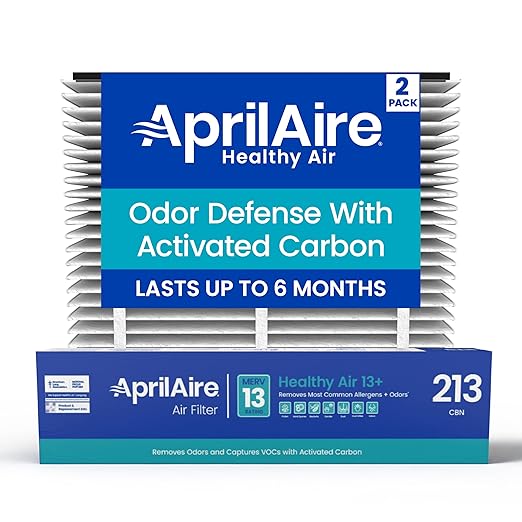 AprilAire 213CBN Replacement Filter for AprilAire Whole House Air Purifiers - MERV 13 with Carbon, Healthy Home Allergy + Odor Reduction, 20x25x4 Air Filter (Pack of 2)