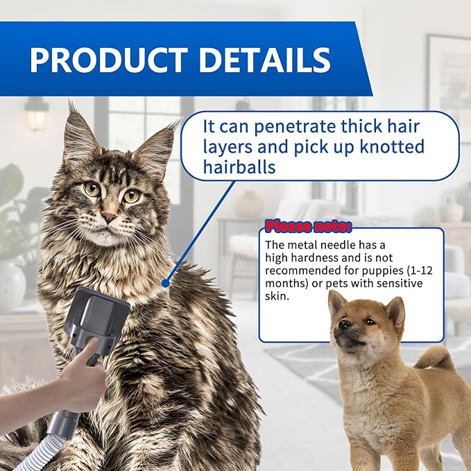 Pet Grooming Kit Compatible with Dyson V7 V8 V10 V11 V15 Gen5 Vacuum Cleaner,Dog Brush Vacuum Attachment with Extended Vacuum Hose & Trigger Lock,Suitable for Small Dogs or Cat Quiet Personality