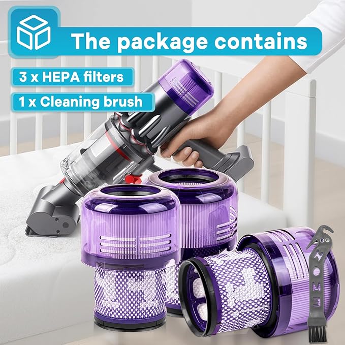3 Pack V9 Replacement Filter for Dyson Motorbar Digital Slim Fluffy Extra Pro Cordless Vacuum SV18 V9, Replace Part 970612-01