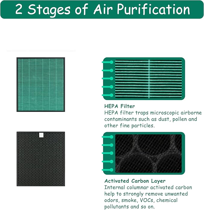 Airmega 250/250S Filter Replacement, Compatible with Coway Airmega 250S and Coway Airmega 250 Air Purifier, Max 2 Green True HEPA and Active Carbon Filter, 2 Pack