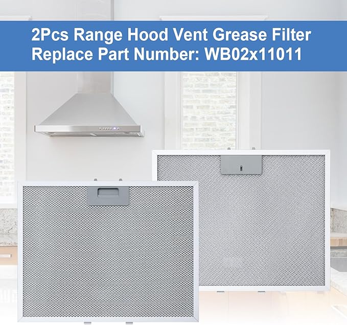 WB02X11011 Range Hood Grease Filter Compatible with GE 5 Layer Aluminum Vent Range Hood Filters JV636H1SS JV636H2SS JV536H1SS JV536H2SS JV535H1WW JV635H1BB JV635H2CC, 14-1/2 x 11-5/8 Inches - 2 Pack