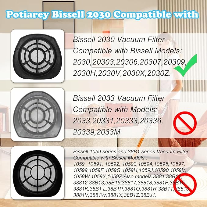 4 Pack 2030 Vacuum Filter & 6 Pack Foam Filter 1 Brush Compatible with Bissell 2030 Featherweight Stick Vacuum, Change Model 2030 2030L 20303 20306 20307 20309 2030H 2030V 2030X 2030Z