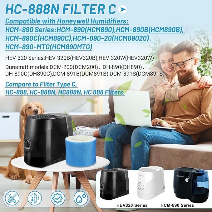 Lemige 6 Pack Upgraded HC888 Series Filters C Compatible with HC-888, HC-888N, HC-888, HC-888N, HCM-890, HEV-320 Series, for Duracraft DCM-200, DH-890, for Walgreens Cool Mist Humidifiers 890-wgn
