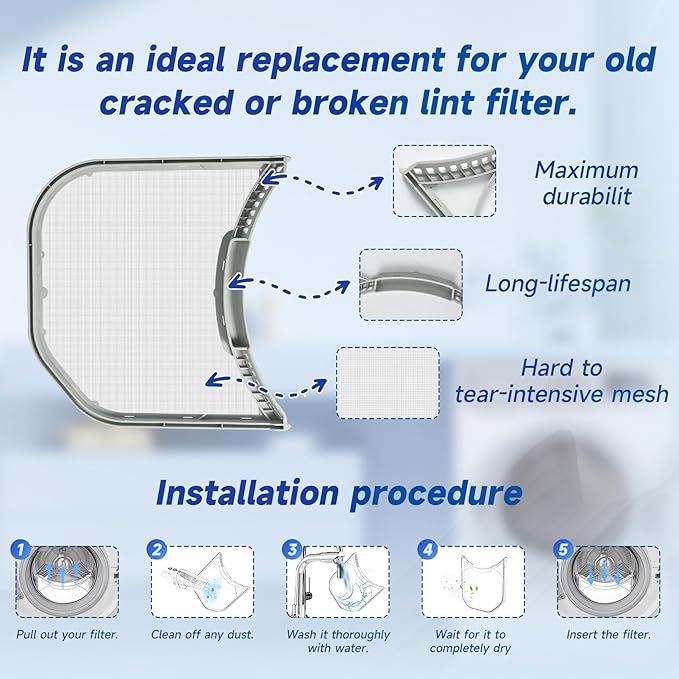 ADQ56656403 Dryer Lint Filter Screen Replacement Compatible With LG WashTowers & Dryer DLGX4201B DLGX4201W WKE100HVA, 11.2" * 10.9" Dryer Lint Filter Trap Screen Strainer 4960837 AP7012980 PS16546780