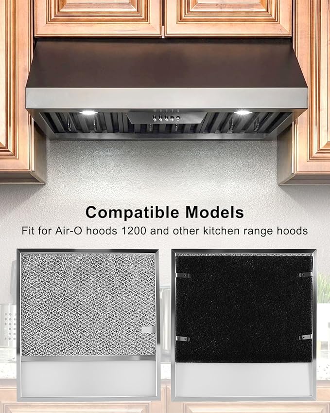 Aluminum Range Hood Filter with Light Lens Compatible with Air-O hoods 1200 and Other, 11" X 12" x 3/8" Kitchen Exhaust Grease Screen, Reusable Grease Light Lens Filter, 2 PCS