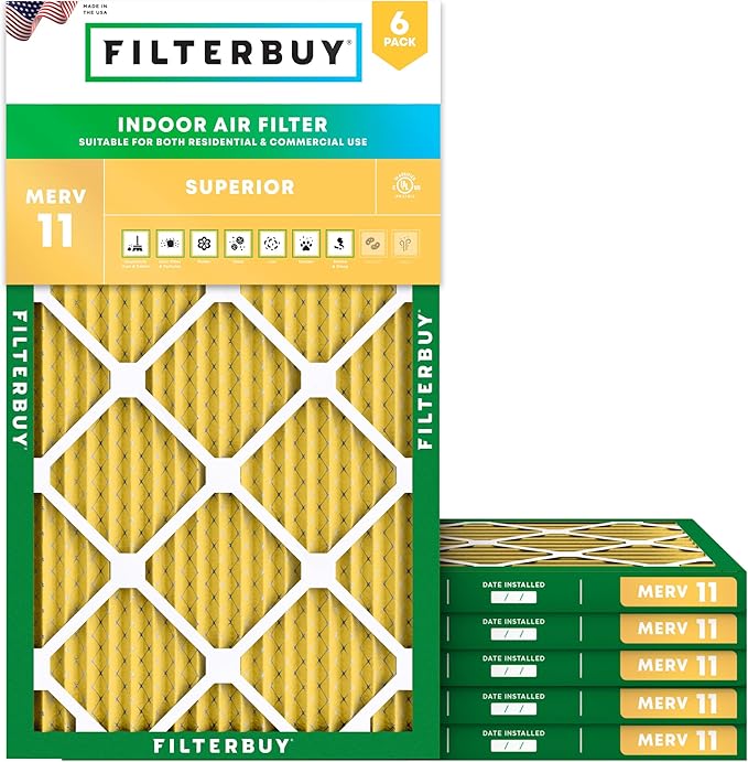 Filterbuy 17x25x1 Air Filter MERV 11 Superior Pet & Allergy Defense (6-Pack), Electrostatic Pleated HVAC AC Furnace Filters Replacement (Actual Size: 16.50 x 24.50 x 0.75)