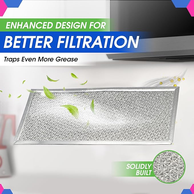 Microwave Filter Replacement 5.78" x 12.91" Fits W10208631A Whirlpool Microwave Filter - Aluminum Mesh Screen Grease Filters - Freshens and Filters Kitchen Air in Over the Stove Oven Vent Fan (1-Pack)