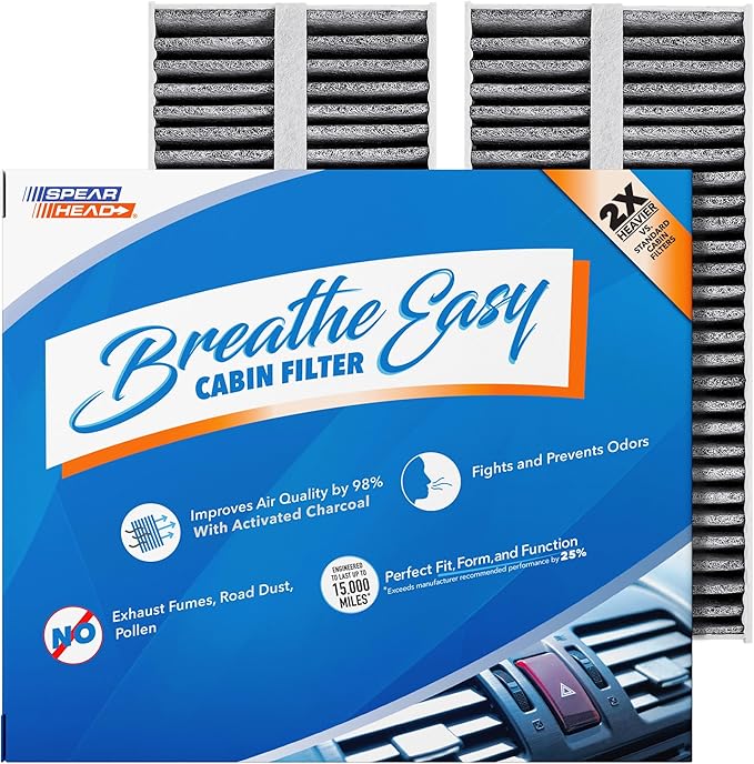Spearhead Odor Defense Breathe Easy Cabin Filter | Fits 2004-10 QX56, 2005-15 Armada, 2004-15 Titan, 2012-14 NV2500/NV3500 5.6L V8 Like OEM | Up to 25% Longer Lasting w/Activated Carbon (BE-388)