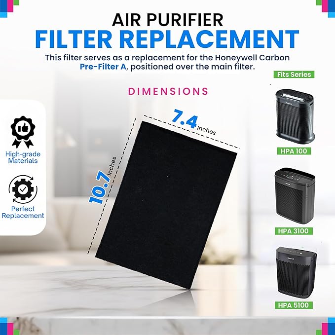 Bagean HPA100 Carbon Pre Filter A Compatible with Honeywell Air Purifier Filter Replacement - Fit HPA100 HPA5100B HPA3100B Series - Activated Prefilter A Absorbs Odor & Filters Freshen the Home (6-Pk)