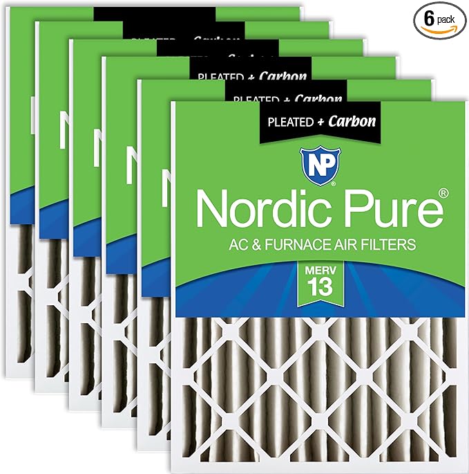 Nordic Pure 20x24x4 (Actual Size: 19 3/8 x 23 3/8 x 3 5/8) Pleated Air Filters MERV 13 Plus Carbon 6 Pack