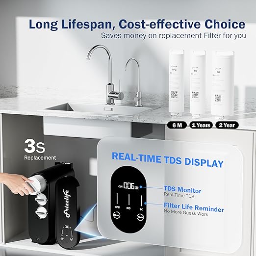 Frizzlife 600GPD Reverse Osmosis Water Filter System, NSF/ANSI 58&53&42&372 Standard, 11 Stage Tankless RO Water Filter, Under Sink Water Filtration, 2:1 Pure to Drain, Reduces TDS, PX600-Black
