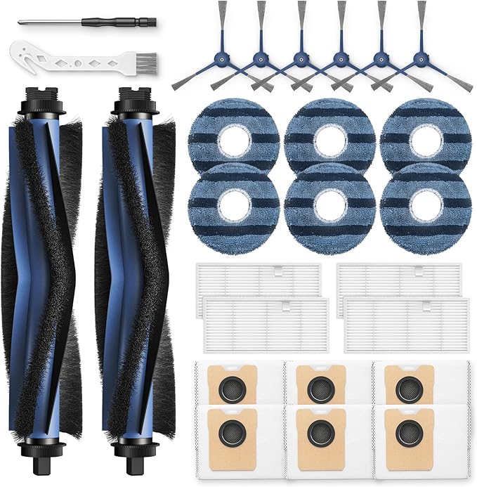 𝗢𝗺𝗻𝗶 𝗖𝟮𝟬 Accessory Kit for eufy Omni C20 Robot Vacuum, 𝟐𝟔 𝗣𝗔𝗖𝗞 Replacement Parts Include: 2* Main Rolling Brush, 4* Washable Filter, 6* Side Brush, 6* Dust Bag, 6* Mop Pad, 2 Tools
