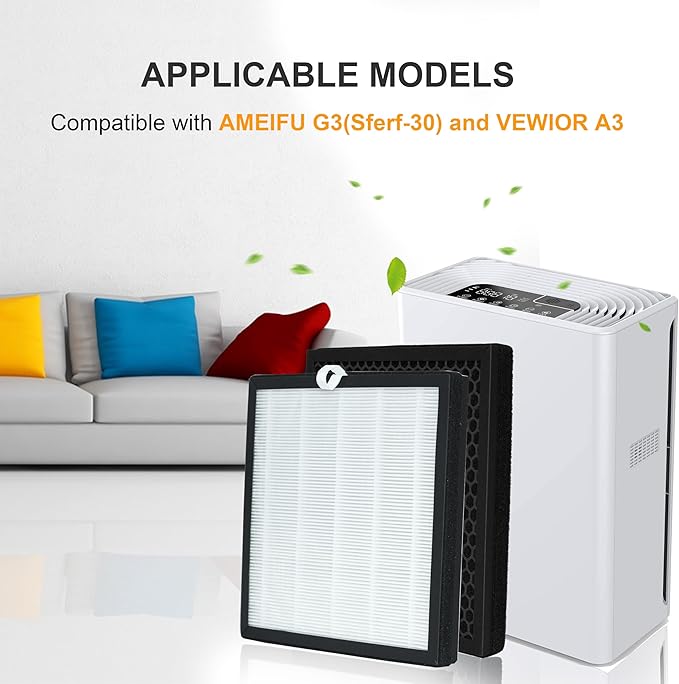 G3 Replacement Filter, Compatible with AMEIFU G3 Sferf-30 Air Purifier, VEWIOR A3 Air Purifier and Tailulu HQZZ-260, 3-in-1 H13 True HEPA Air Cleaner Filter, 2 Pack