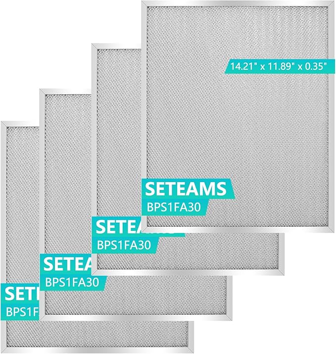 BPS1FA30 Universal Range Hood Filter Replacement 14.21"x11.89"x0.35" - Aluminum Frame & Mesh - Heavy Duty Grease Filter - 4 Pack by seteams