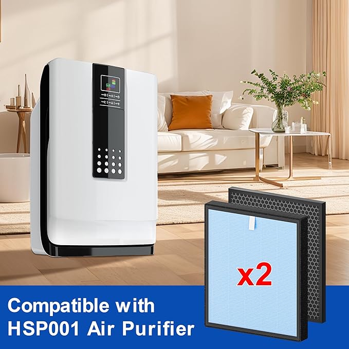 HSP001 Replacement Filter Compatible with Hathaspace Air Purifier, 4-in-2 Filtration with H13 True HEPA Filter, Activated Carbon and Pre-Filter (2 Pack)