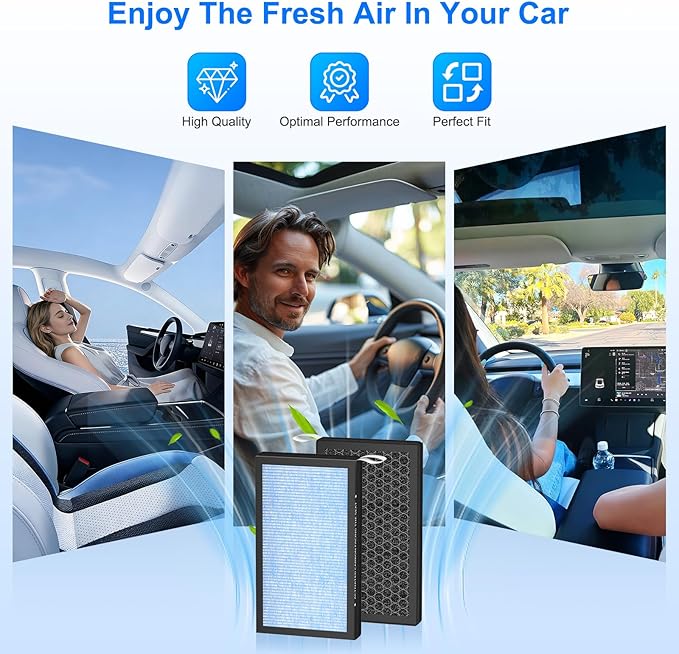 Model 3 Model Y Cabin Air Filter Accessories for Tesla Model 3/Y (2016-2025), 3-in-1 Filtration System True HEPA & Activated Carbon, 2 Pack