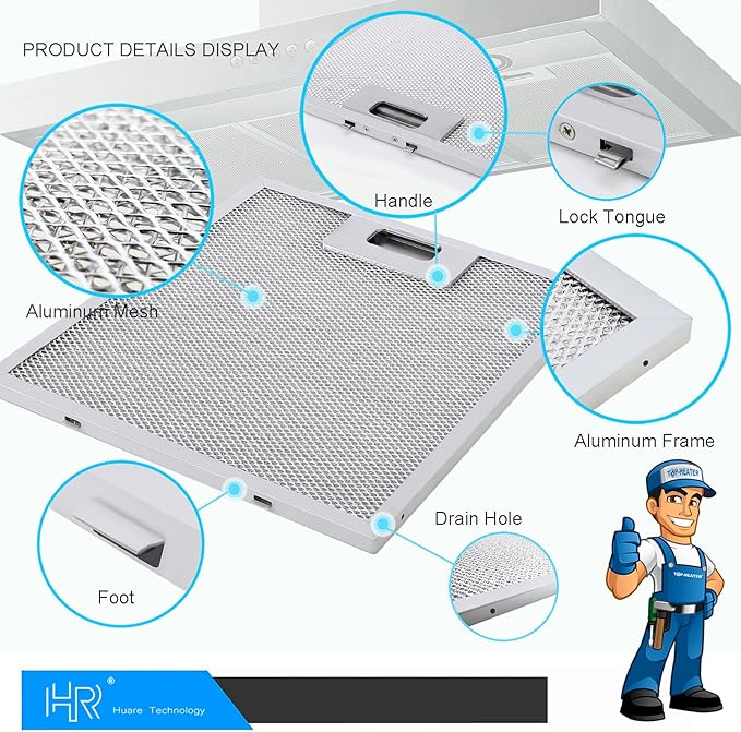 Updated Range Hood Filter Replacement 9x10.25Inch (230x260mm) 4-Layer S97018029 Aluminum Mesh Hood Vent Filter, HR Huare Technology Grease Filter, fits Broan B5 Series, Alternative 1932913, 2pack
