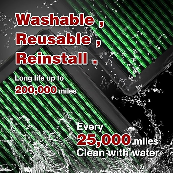 High Performance Engine Air Filter Washable & Reusable Increase Power Compatible with 1999-2020 GMC: Escalade, Avalanche, Cheyenne, Silverado, Suburban, Tahoe, Sierra, Yukon