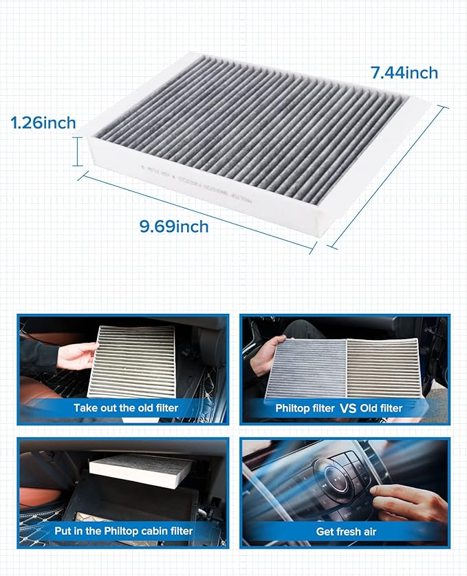 PHILTOP Cabin Air Filter w/Activated Carbon, Compatible with CF11719 Mercedes-Benz GLC300, C300, GLE350, E300, ML350, GLS450, E400, E450, E350, GL450, C43 AMG, GLE400, GLS550, GLC350e, CLS450, G550