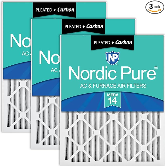 Nordic Pure 18x20x2 (Actual Size: 17 1/2 x 19 1/2 x 1 3/4) Pleated Air Filters MERV 14 Plus Carbon 3 Pack