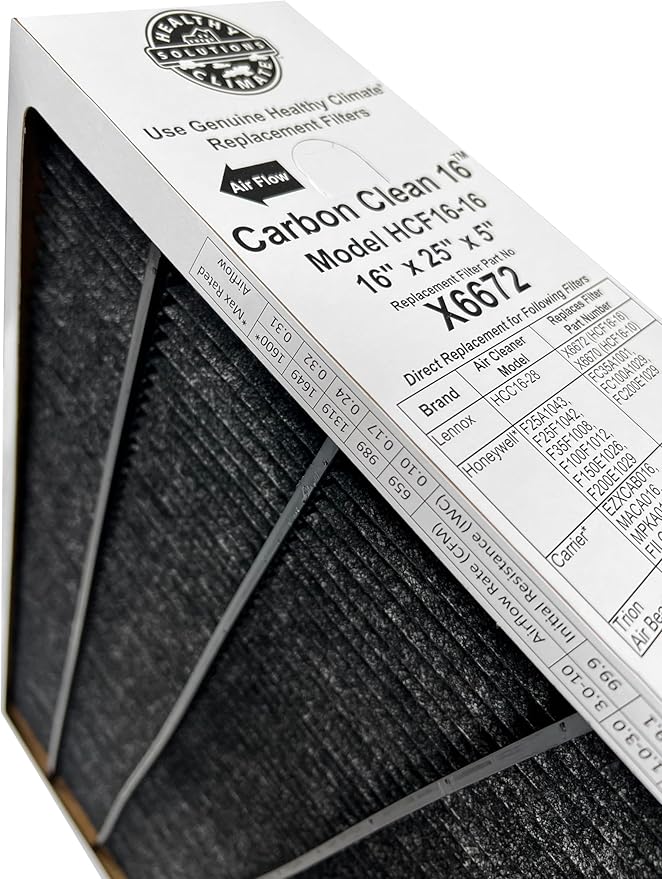 Lennox Healthy Climate Lennox X6672 16x25x5 Healthy Climate Carbon-Clean MERV 16 Filter Bundle with Same Day Supply Filter Change Reminder