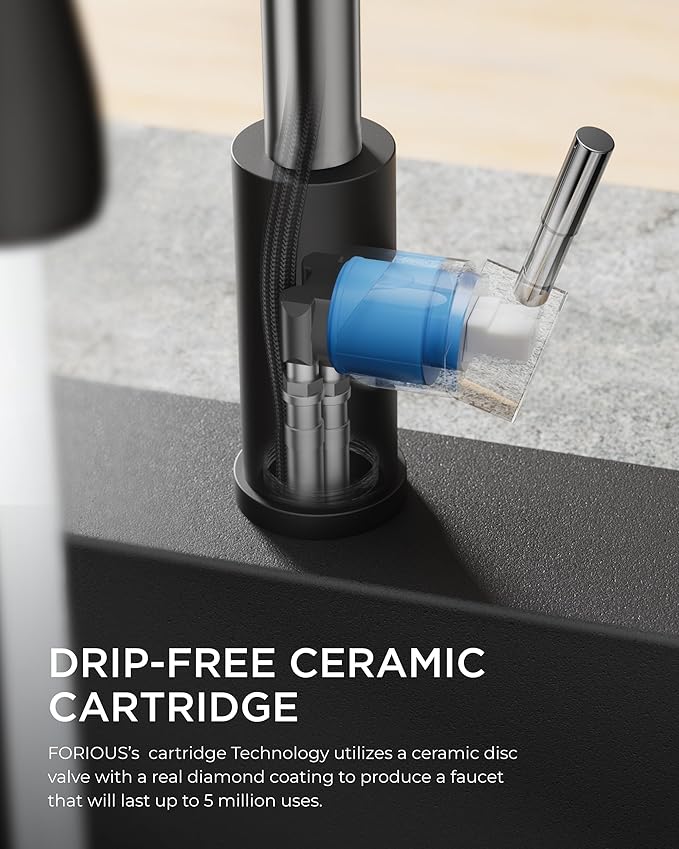 FORIOUS Kitchen Faucets with Soap Dispenser and Pull Down Sprayer, Bar High Arc Single Handle Classic 3 Modes Stainless Steel Faucet for Kitchen Sink Farmhouse RV Laundry Camper, Black Chrome