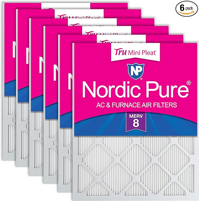 Nordic Pure 20x25x1 (Actual Size: 19 1/2 x 24 1/2 x 3/4) Tru Mini Pleat MERV 8 AC Furnace Air Filters - 2.5X More Media for Longer-Lasting, High-Efficiency Filtration - 6 Pack