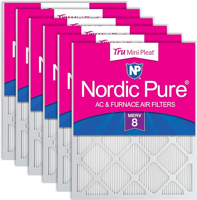 Nordic Pure 20x20x1 (Actual Size: 19 1/2 x 19 1/2 x 3/4) Tru Mini Pleat MERV 8 AC Furnace Air Filters - 2.5X More Media for Longer-Lasting, High-Efficiency Filtration - 6 Pack