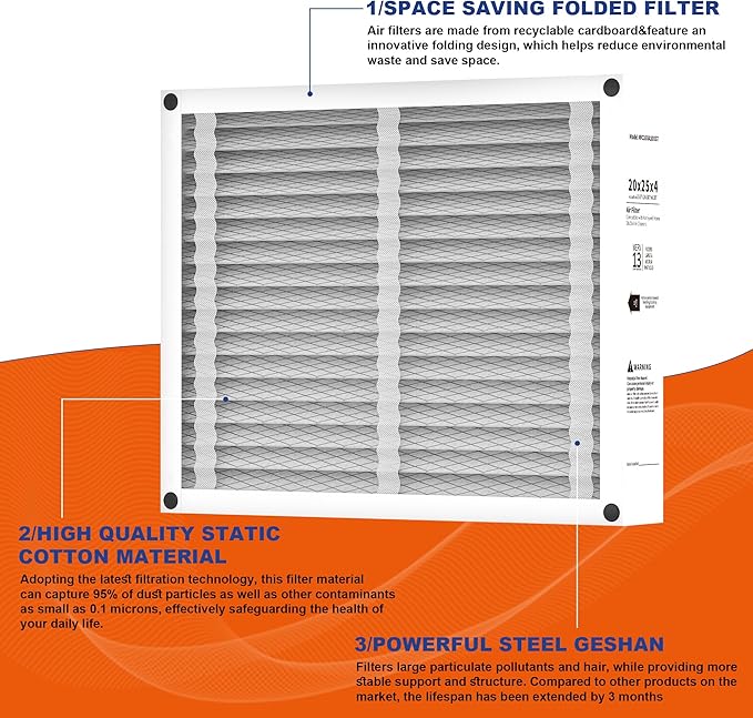 20x25x4 Air Filter Replacement, Compatible with Honeywell FC100A1037, MERV 13 HVAC AC Furnace Filters, Actual Size: 19.94” x 24.88” x 4.38” - 2PACK