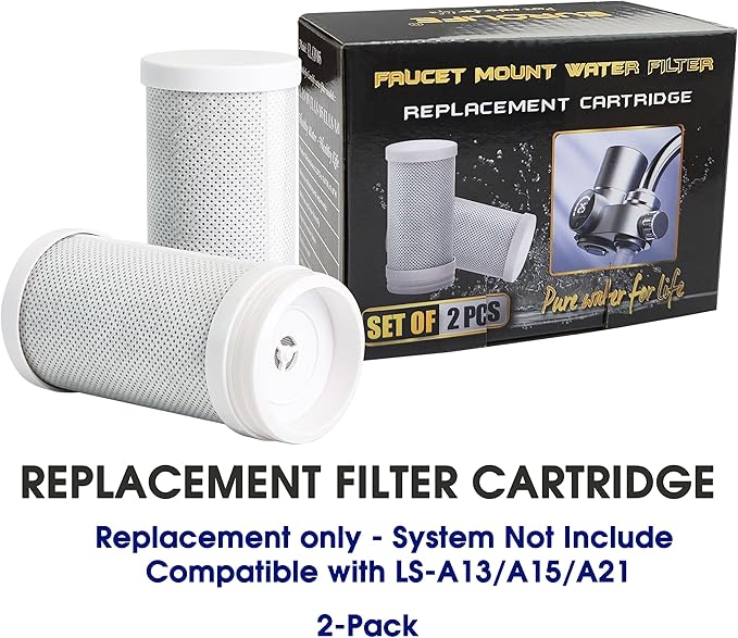 Faucet Mount Replacement Filter Cartridge, Compatible with Faucet Water Filter Systems, 2-Pack, 7-Stage High Efficiency Filtration, Easy Installation, BPA Free