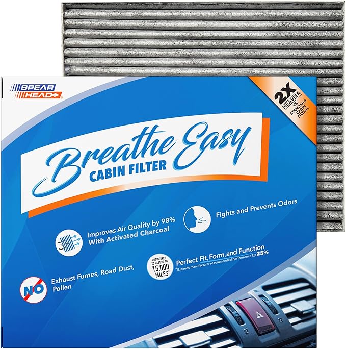 Spearhead Odor Defense Breathe Easy Cabin Filter | Fits 2018-22 Accent, 2017-20 Elantra, 2018-20 Elantra GT, 2019-24 Forte, 2018-23 Rio Like OEM | Up to 25% Longer Lasting w/Activated Carbon (BE-058)