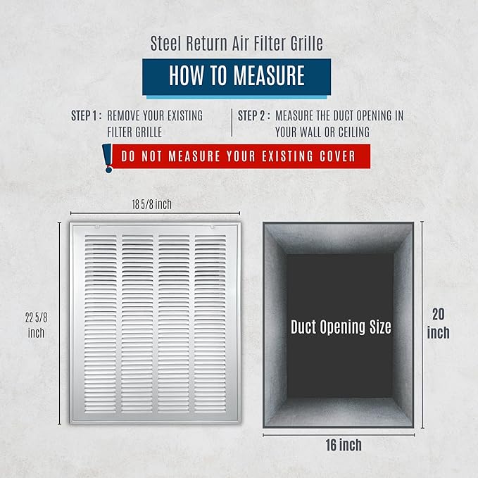 [2 Pack] Fits 16x20 Duct Opening | Steel Return Air Filter Grille by Handua [Fixed Hinged] Vent Cover Grill for Sidewall and Ceiling | White | Outer Dimensions: 18 5/8"W X 22 5/8"H