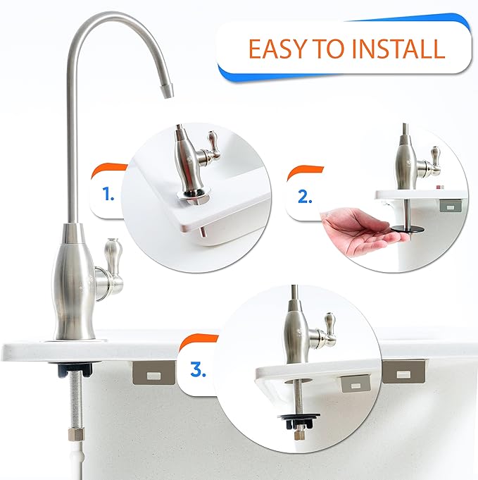 Aquaboon Reverse Osmosis Water Filter - Non-Air Gap Dispenser - Brushed Nickel/Stainless Steel Faucet for Kitchen Sink