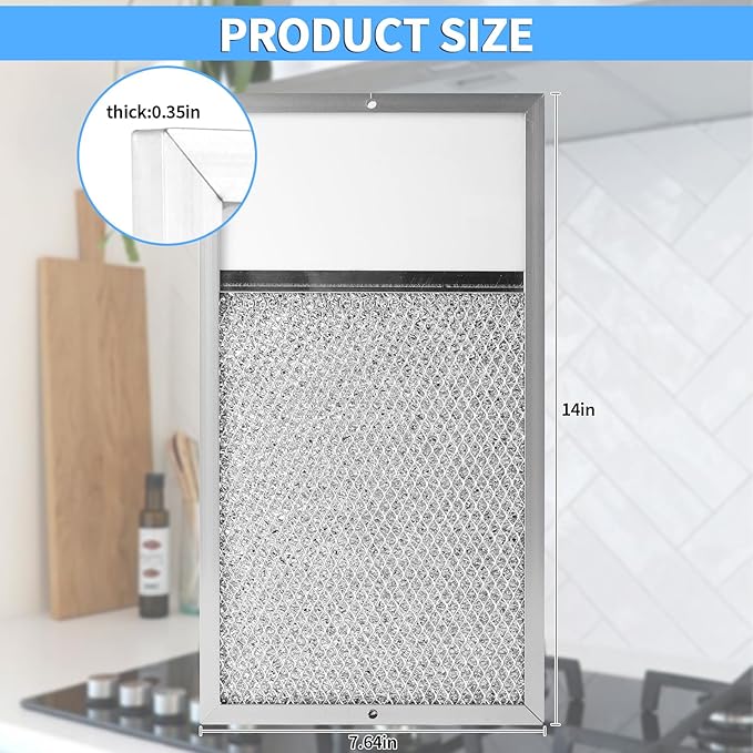 Range hood Filter with Light Lens Replacement for Broan R610027 SR610027 1568322 1568323 PM25WW PM25BL AL9245 Aluminum Mesh Grease Lens Range Hood Replacement Filter 7-5/8 x 14-1/8 x 3/8 Inch 2-Pack