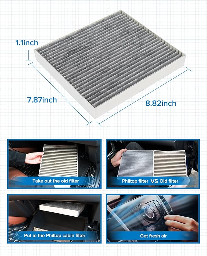 PHILTOP Cabin Air Filter w/Activated Carbon, Compatible with CF12160 Hyundai Tucson 2016-2021, Kona 2018-2023, Venue 2020-2026, Veloster 2019-2021, Veloster N 2019-2022, Kona N 2022-2023
