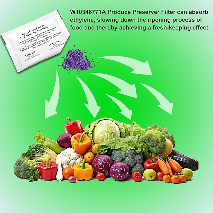 W10346771A Produce Preserver Filter and W10311524 Air Filter Replacement for Whirlpool KitchenAid Refrigerator, Keep Fresh & Eliminate Odors (4)