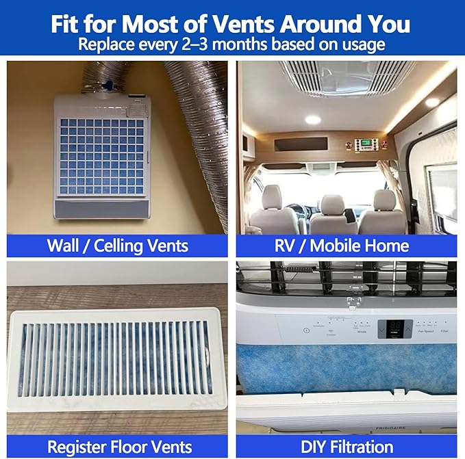 Air Vent Filters,20"x140"Cut to Fit Air Filter Material (120+Filters),MERV 8 Electrostatic Vent Filter for Home Floor Registers,RVand Wall HVAC Furnace,With 48PCs Adhesive Hook Tape