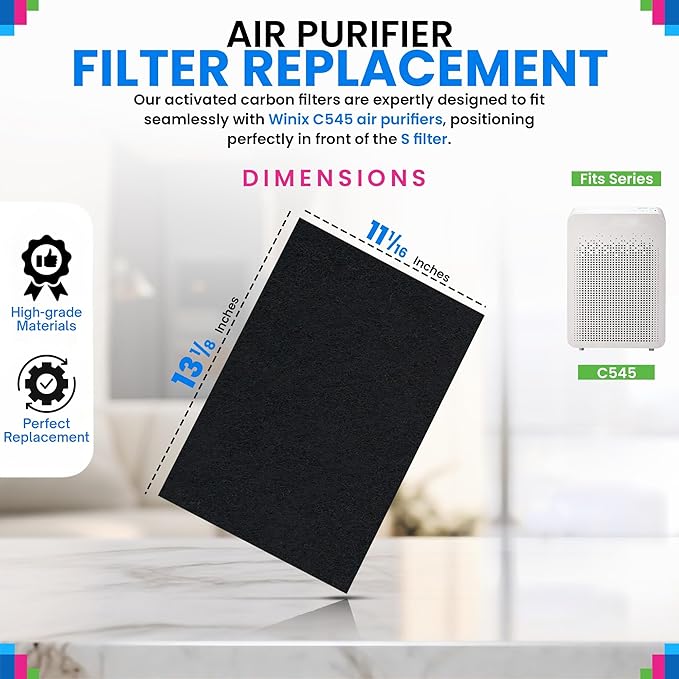 Bagean C545 Carbon Prefilter S - Compatible with Winix Air Purifier Filter Replacement - Fits Winix C545 Replacement Filter - Activated Carbon Filters Absorb Odors and Freshen the Air (8-Pack)
