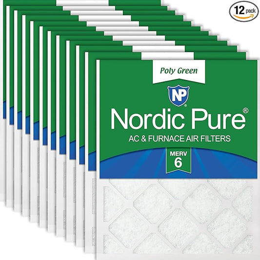 Nordic Pure 15x20x1 (Actual Size: 14 1/2 x 19 1/2 x 3/4) Poly Green MERV 6 AC Furnace Air Filters – Reduces Dust, Pollen, Pet Dander & Allergens – 12-Pack