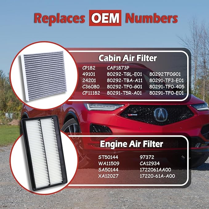17220-61A-A00 Engine Air Filter and 80292-TF0-G01 Cabin Air Filter kit Compatible with 2023-2025 Honda Pilot 3.5L 2022-2025 MDX 3.5L Replaces ST50144 WA11509 CF11182 80291-T5R-A01